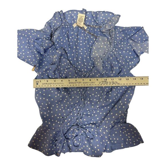 Planet Gold Polka Dot Blue Short Sleeve Preppy Whimsy Office Blouse Size S - Picture 5 of 6